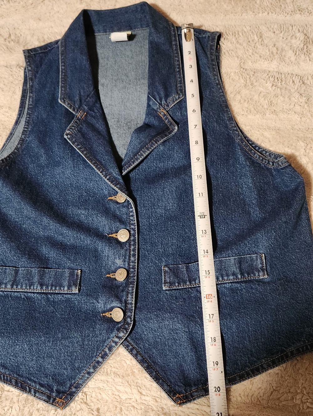 VTG Vivaldi Denim Vest M Made in USA 90s Festival Boho Coastal Cowgirl Western - Picture 6 of 9